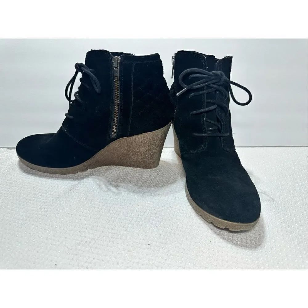 Mia black suede wedge heeled booties size 11